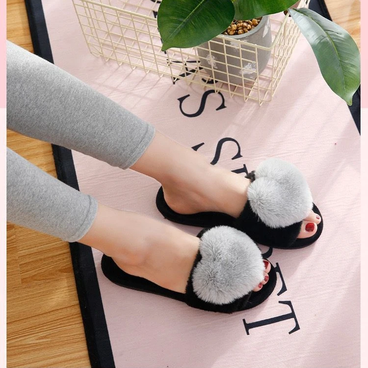 custom winter half slipper for women  Furry Slides Faux Fur Slides Ladies Female Slides Indoor House slippers