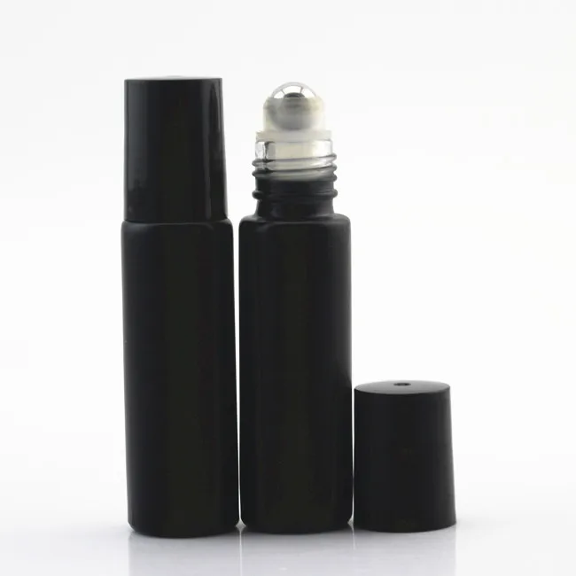 10ml black white frosted glass bottle 10 ml roll on empty glass bottles for attar essential oil perfume lip oil container