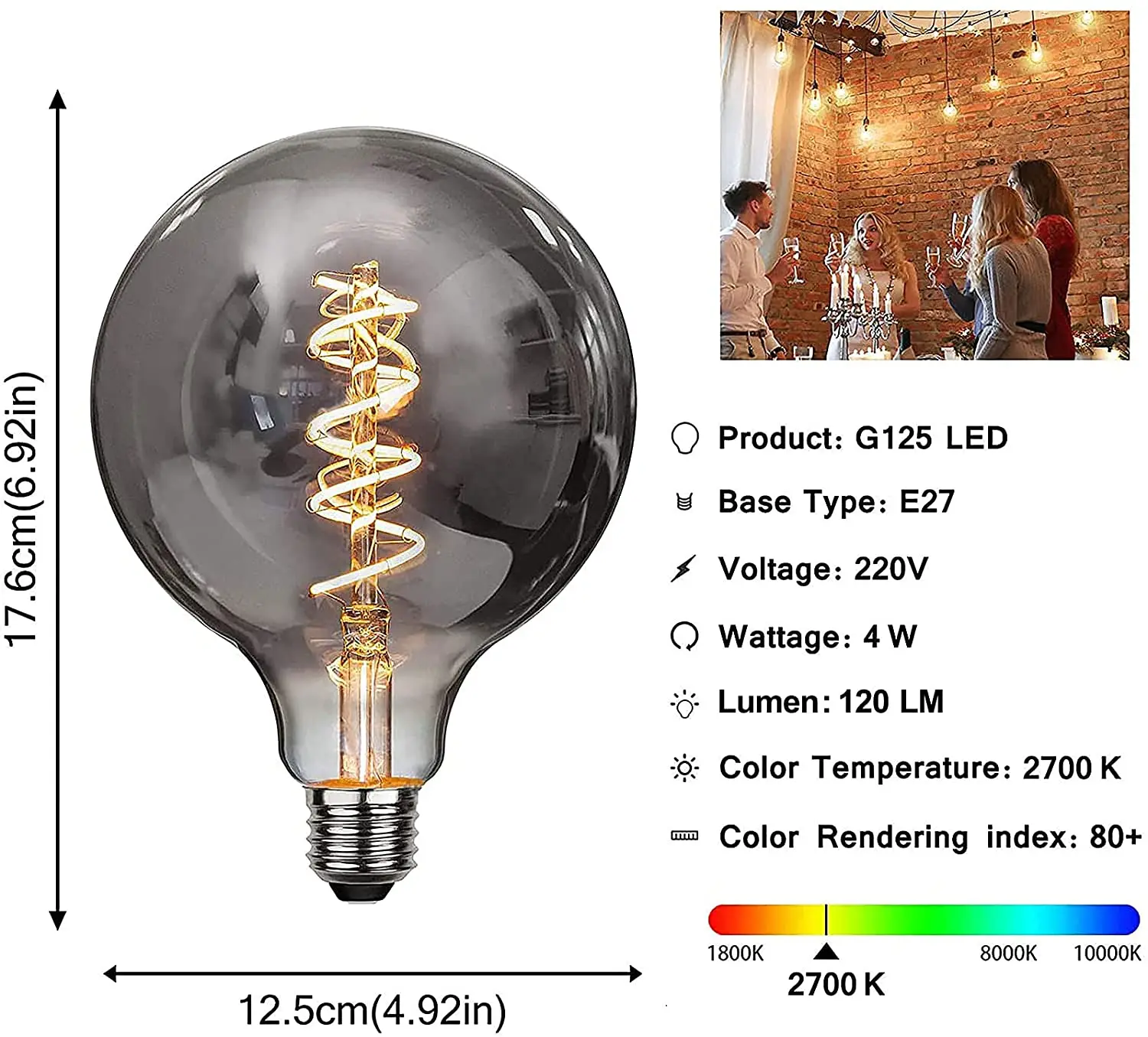 Wholesale Globe ERP Smoky Grey Amber glass e26 e27 retro Antique vintage dimmable decorative retro led edison filament bulb