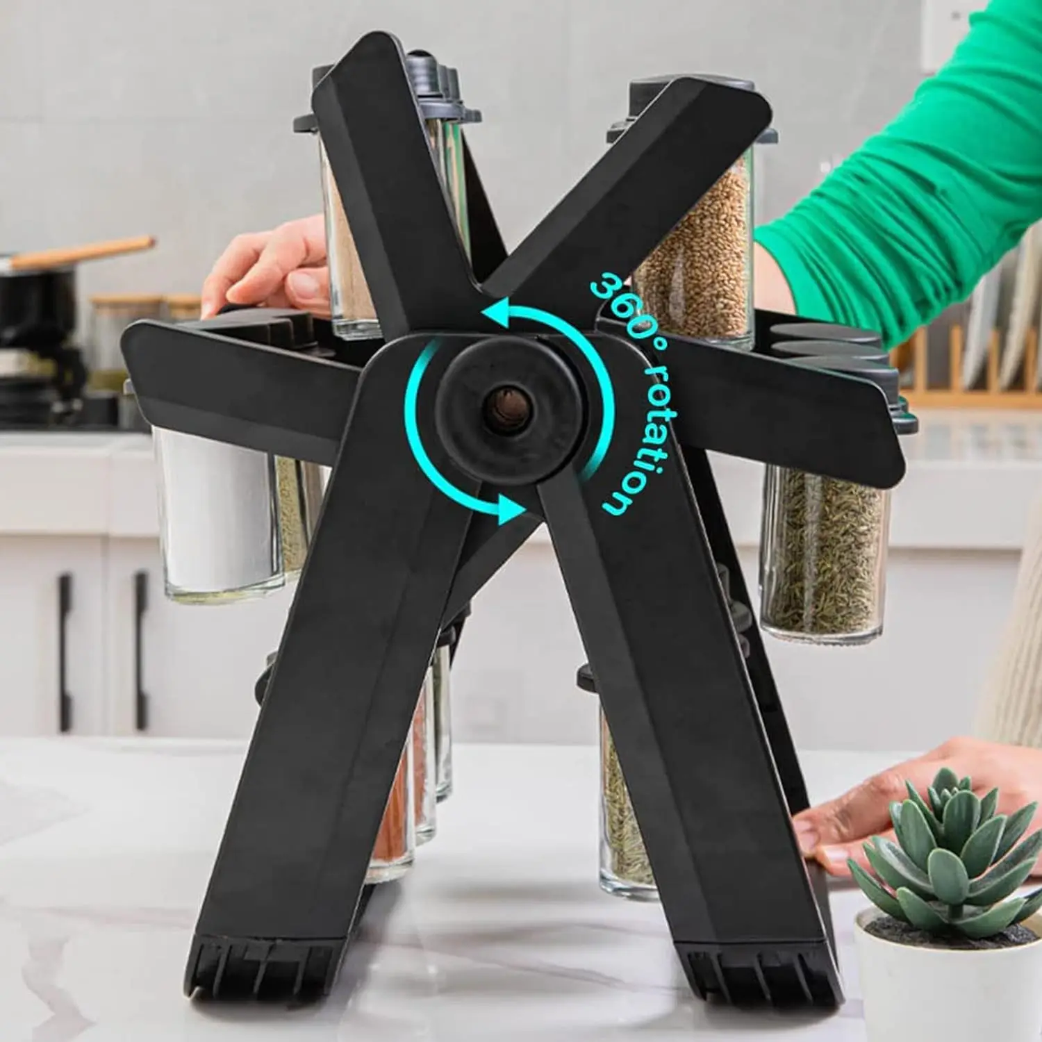 Hot sale  Kitchen 360 Degree Rotating Ferris Wheel Seasoning Storage Organizer with 18 Glass Spice Cans