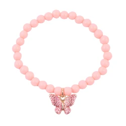 Factory Direct Custom Cute DIY Pink Bead Rose Gold Plated Butterfly Pendant Home Handmade Baby Kids Bracelet