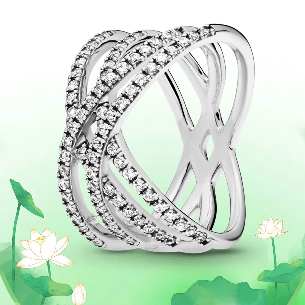 Elegant interlace line Crown pan dora signature Pave Setting ring 925 sterling silver material nickel free 5A Zircon shining