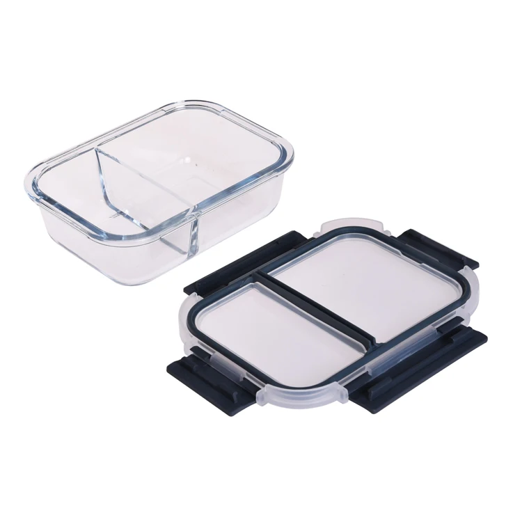  Стеклянный Ланч-бокс bento с 2 отделениями безопасный для микроволновой печи герметичный стеклянный