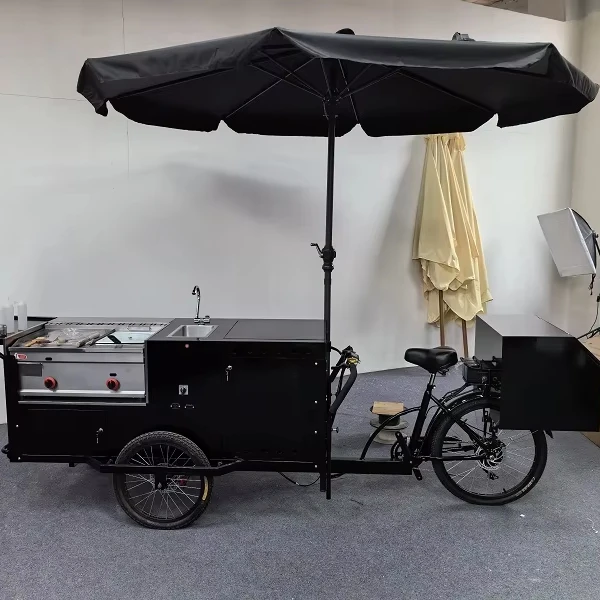 Teppan Oven and Deep Fryer All-in-One Equipment Food Bike Mobile Business Hot Dog Cart Hamburger Cart