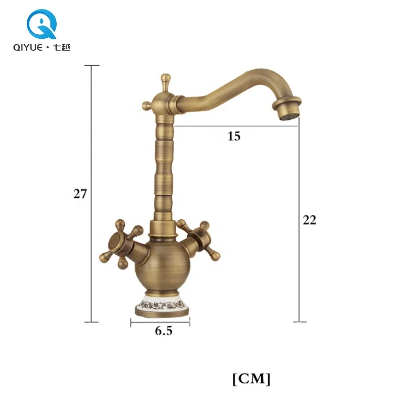 Good prices double lever deck mounted antique brass bathroom basin mixer faucet tap