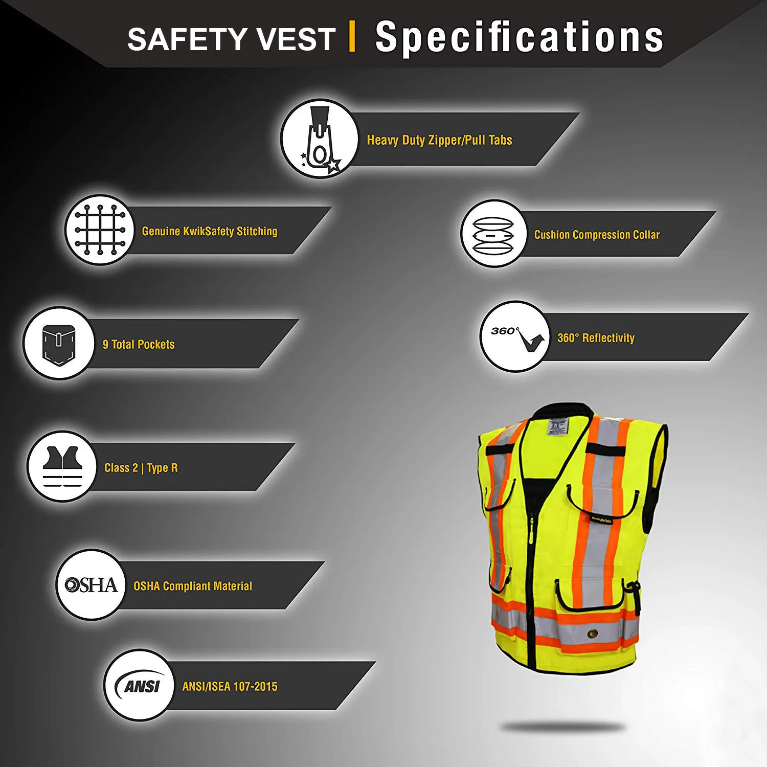 Custom 100% Polyester Lime Green Reflective Safety Vest ANSI CLASS 2 High Visibility Mesh Safety Vest