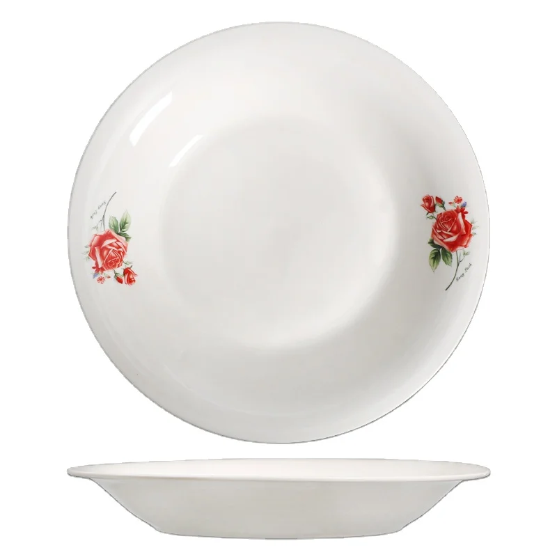 Заводская цена, керамическая плоская тарелка для супа, розовая наклейка, столовая тарелка, круглая керамическая тарелка