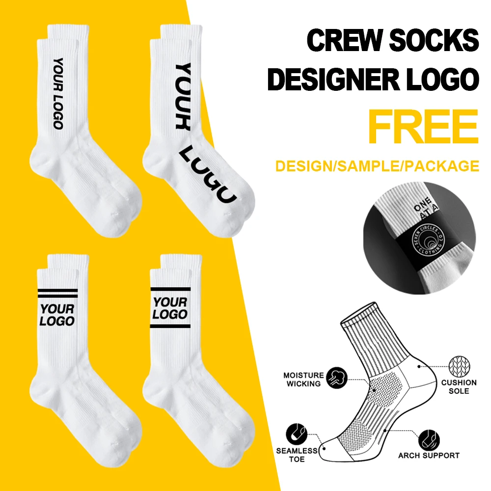 Free Packaging Designer Logo Custom Socks High Quality Personalized Gym Socks Custom Unisex 100%Cotton Knitted Custom Crew Socks