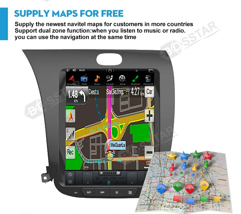 Car android radio tesla style for Kia CERATO K3 FORTE 2013 support wifi bt gps player