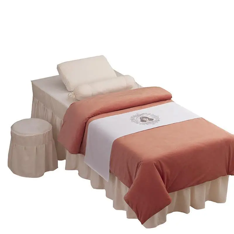 High-grade beauty salon bed cover four-piece set spa sheet lashbed massage bed table cover disposable massage bed cover fitted