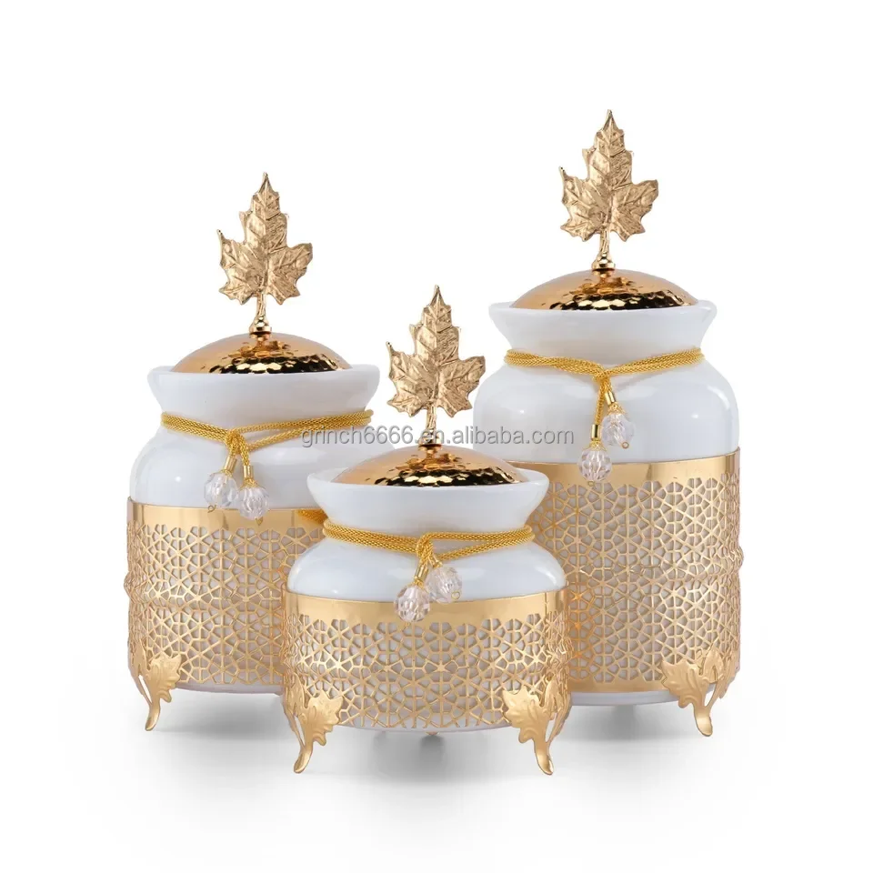 Ceramic Spice Jars with Lids Canisters Set Kitchen Storage Tea Coffee Containers gold ceramic jar set of 3