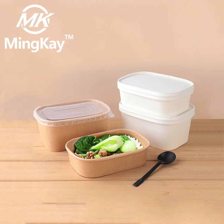 Eco friendly biodegradable kraft paper square recyclable disposable takeaway food bento box with paper and pp lid