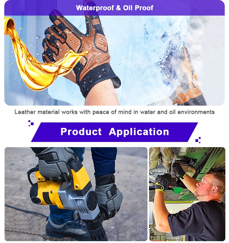 Custom Industrial Water Proof Cow Split Leather Tpr Mechanic Work Impact Roughneck Oilfield Gloves For Construction