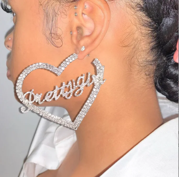 New Trend Rhinestone word letter Heart-shaped Earrings Temperament Fashion Statement Party Temperament Earrings Accessories