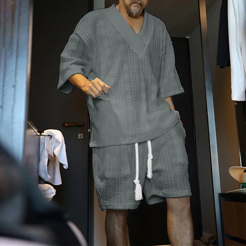 ODM Summer Casual Mens Jogger Sets Loose T-shirt Shorts Suit Men's Knit Set Short Tracksuit for Men Adults Plus Size Top OEM