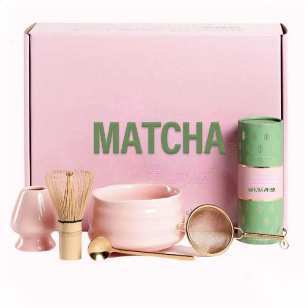 ESTICK pink matcha chasen set cartoon keycaps matcha tea set ceremonial grade whisk with logo matcha tea whisk set