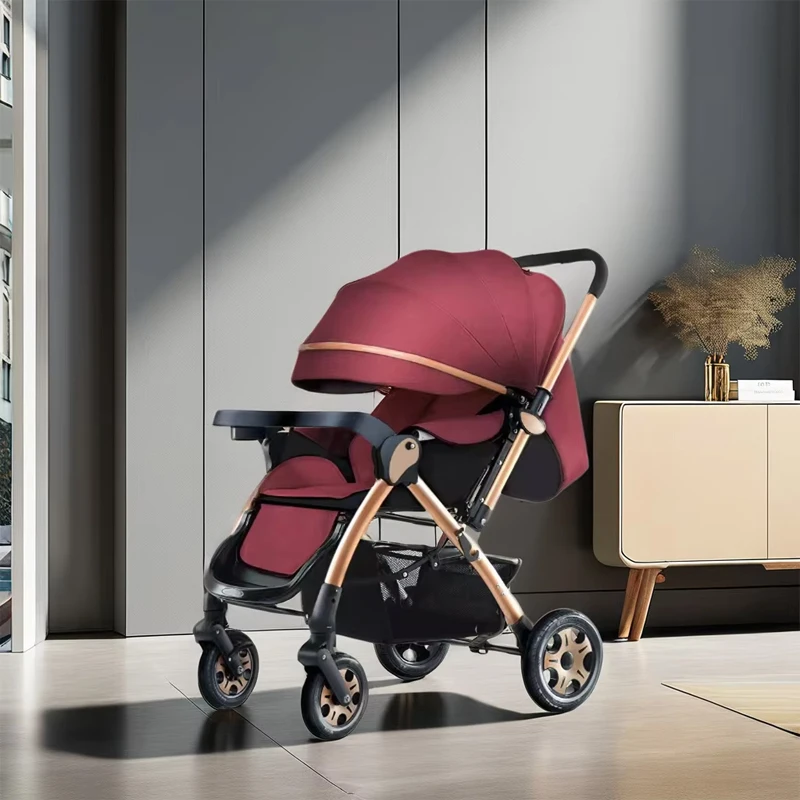 SeaMind Baby stroller seated folding suitable for all seasons with two-way push and four-wheel rubber suspension