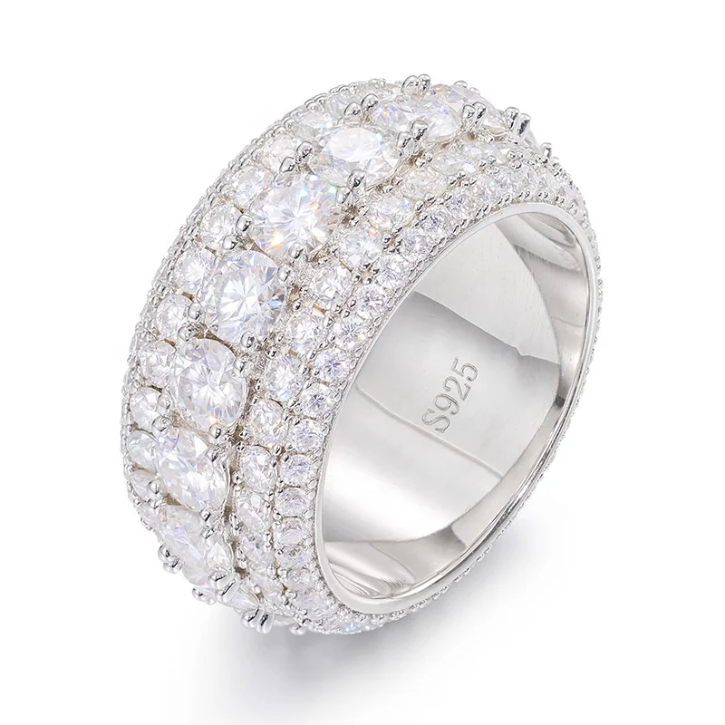 Fine Jewelry VVS1 With Certificate Moissanite Rings For Men Hip Hop Pave Setting S925 Sterling Silver Rings Hip Hop Jewelry