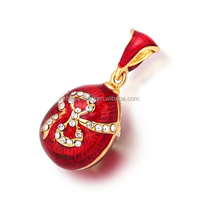 Premium Enamel Handmade Jewelry Brass Vintage Egg Bow Pendant Charm Crystal Rhinestone Necklace For Women Jewelry