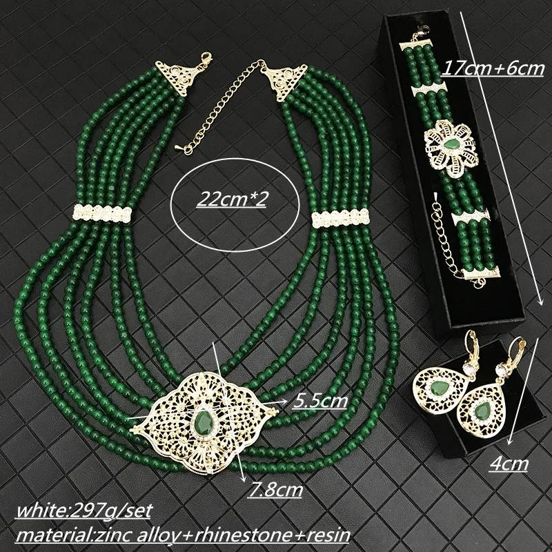 French American favorite handmade beaded necklace earrings bracelet set chain Muslim bridal wedding dress necklace women jewelry