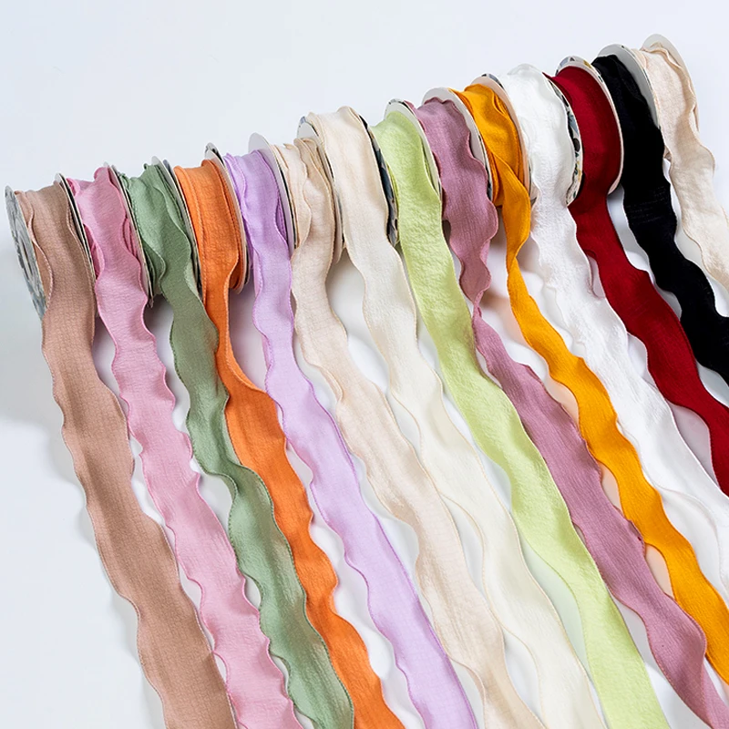 Wholesale 2.5CM Fashion Hair Bowknot Handmade Fancy Ruffle Ribbon Diy Decoration Webbing Wavy Ribbons