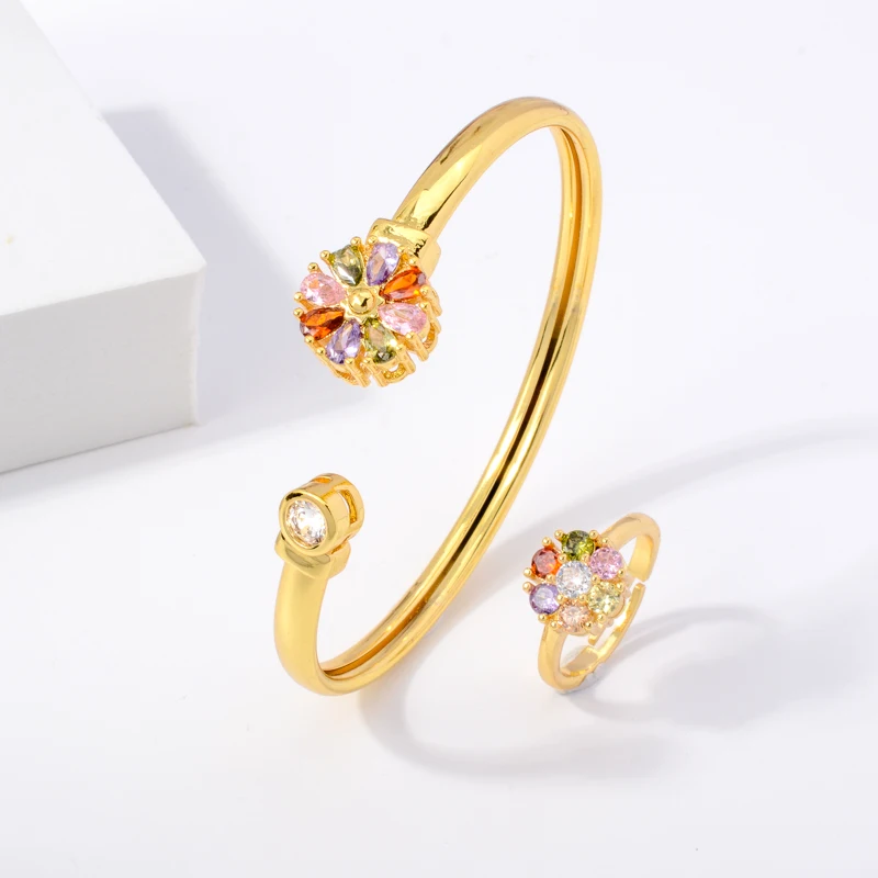 Customised Gold Filled Bangles Cz Indian Tube Sparkle 18K Pure Copper Fancy bracelet ring set
