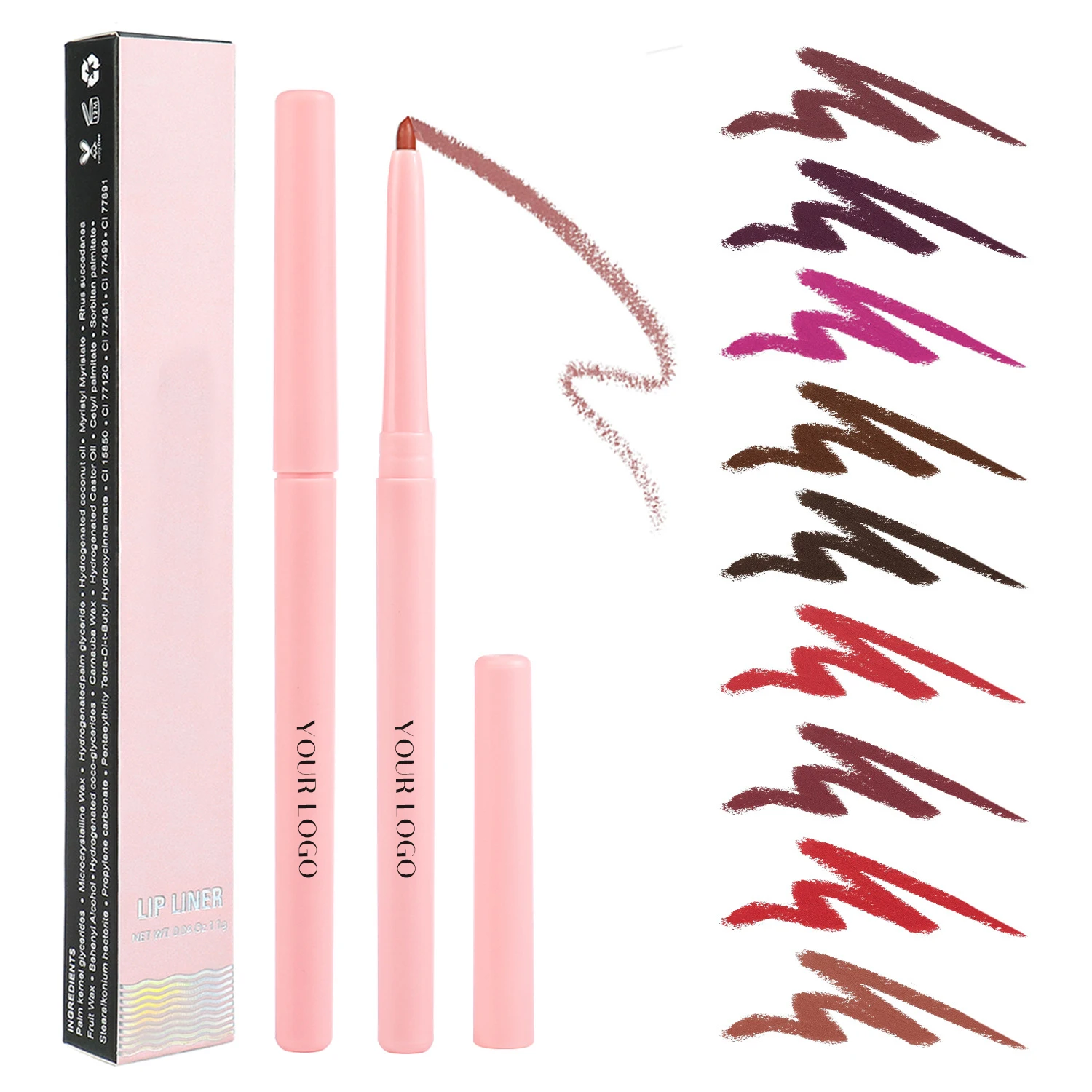 Pink Retractable Waterproof Lipliner Pencil Customized High Quality Long Lasting Creamy Lip Liner Private Label