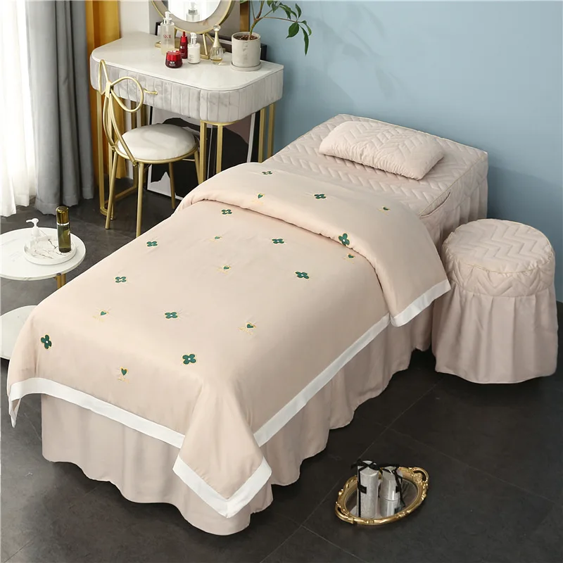 SP128 4 pieces beauty bedspread set high-end massage bedding sets parlor SPA health bed cover and bed skirt customized wholesale