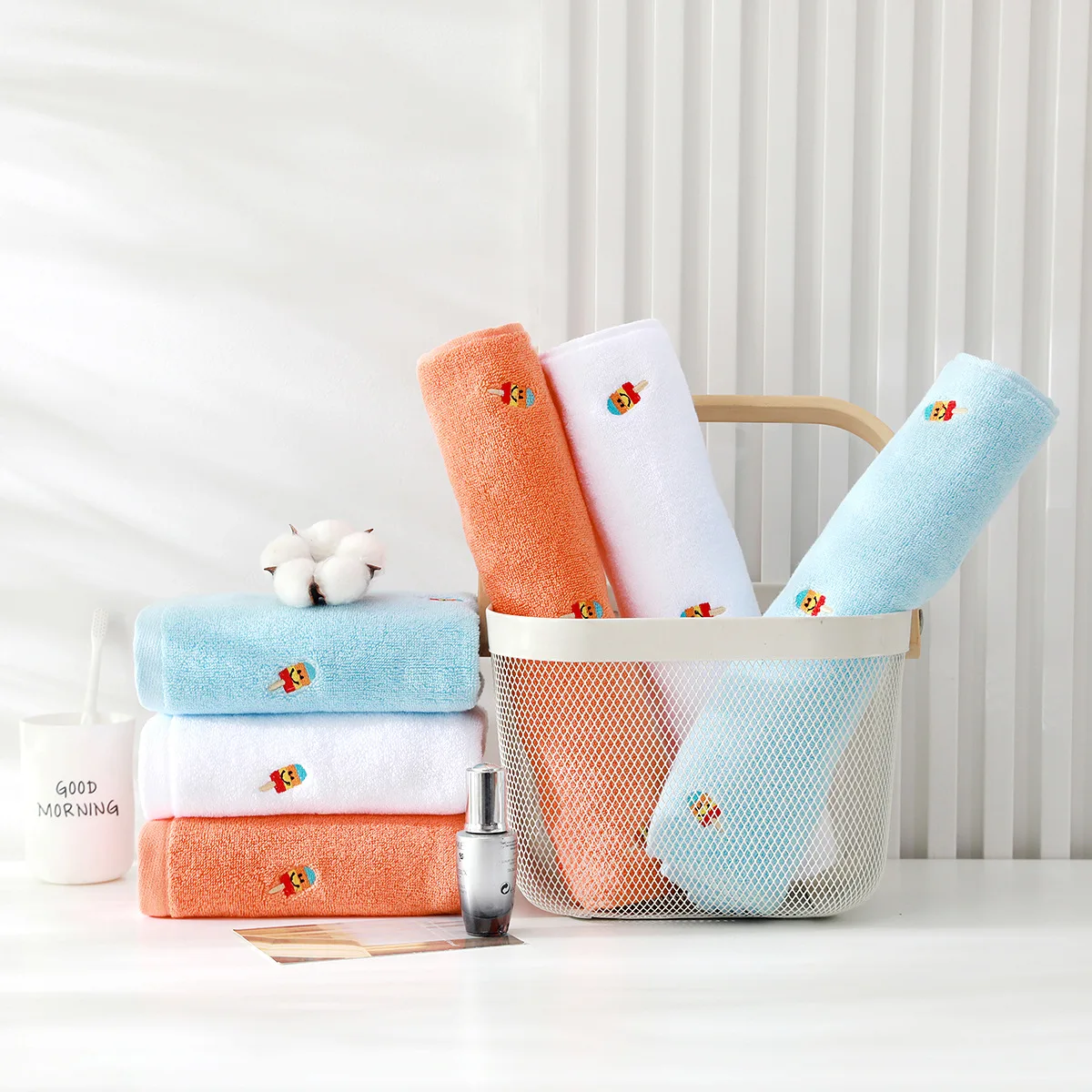 Custom Full Embroidery Bath Towel Women Girls Luxury Good Absorption Pure Cotton Soft Absorbent Face Towel