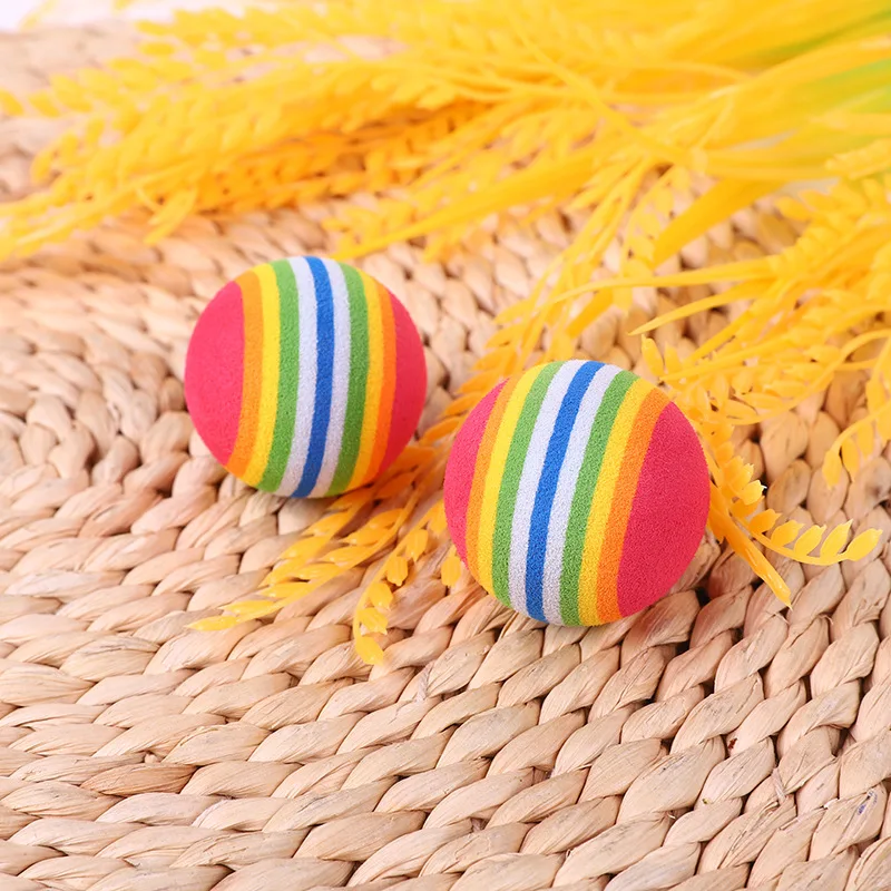 Super Q Striped Foam Ball Cat and Dog Toy Eco-Friendly Plastic and EVA for Play and Playfulness Rainbow Colored Pet Toy