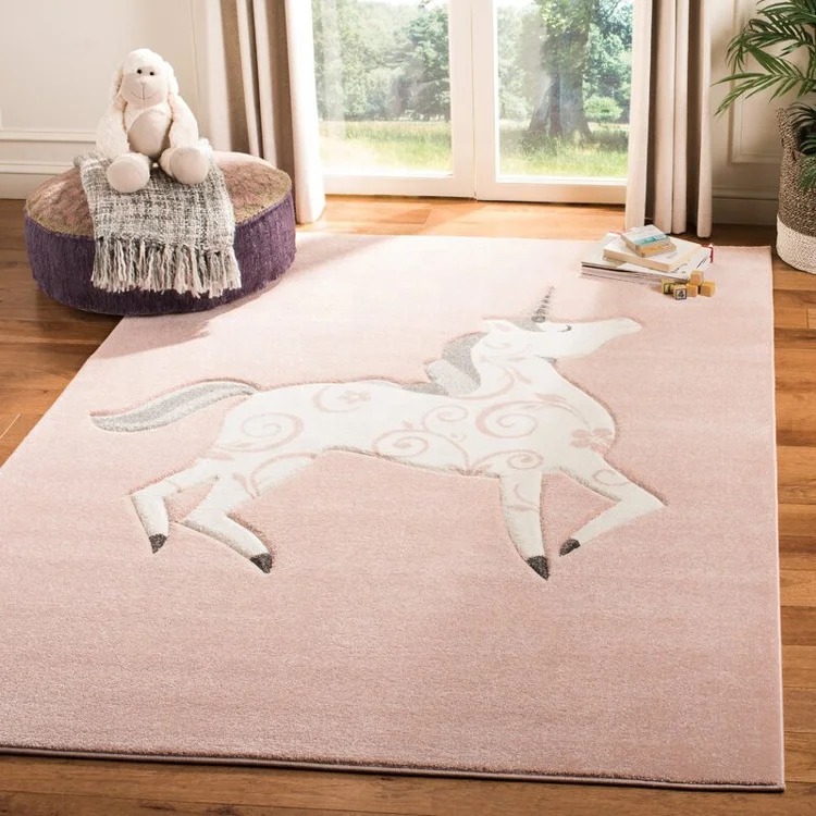 Heimbach Majestic Unicorn Royal Area Rug for Kids Pink Polyester round Plastic Girls Mat for Outdoor Beach Use