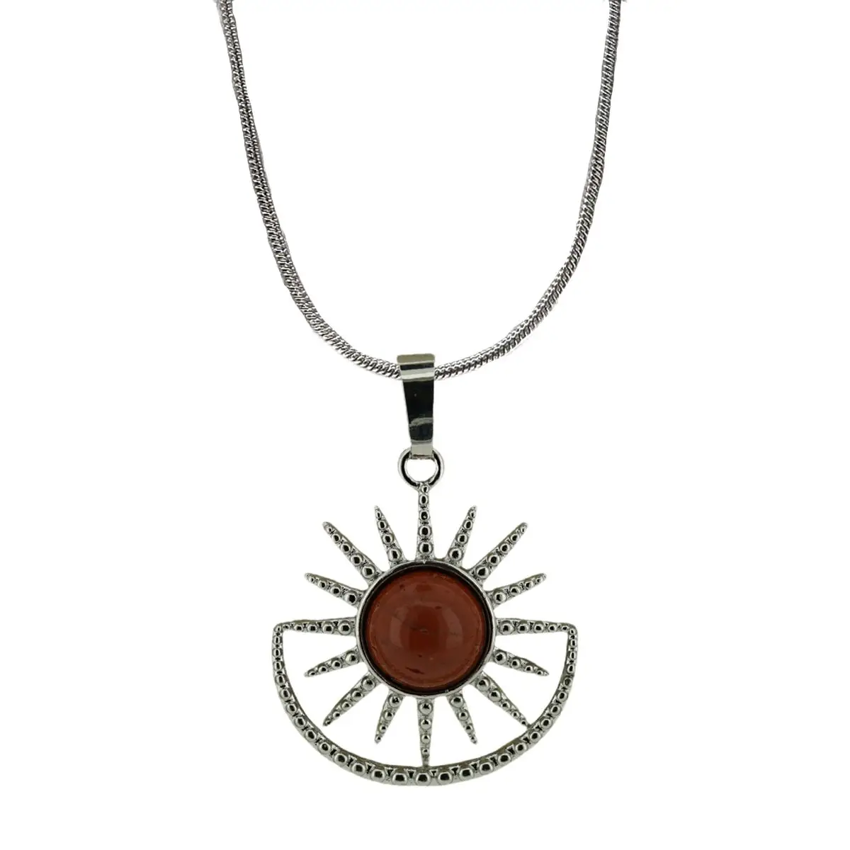 Trendy Snake Chains Sun-Shape Amethyst Tiger Eye Natural Stone Pendant Necklace Jewelry