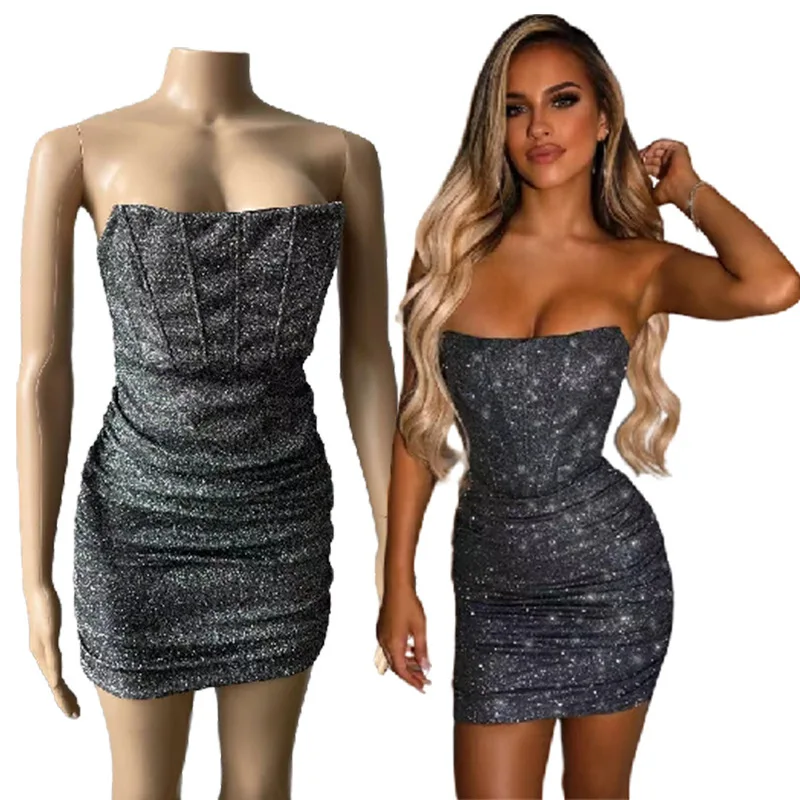 Wholesale Women Strapless Skeleton Mini Summer Bodycon Dress Elegant Night Party Dress