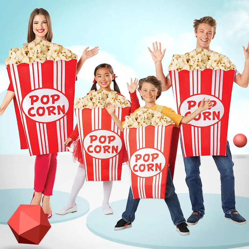 3D Funny Popcorn Costumes for Adult Carnival Party Food Cosplay Halloween Group Fancy Dress Adult Women Stage Outfit