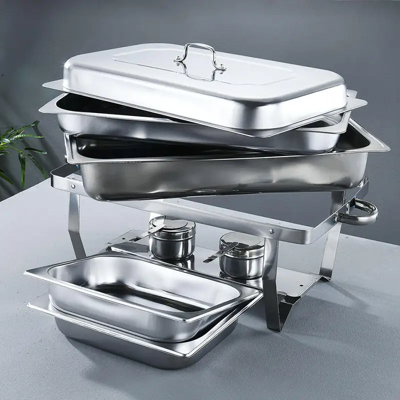 4 Pack 8L Chafing Dish Buffet Stainless Steel Food Warmer Set, Rectangular Buffet Server with Tongs & Spoons for hotel