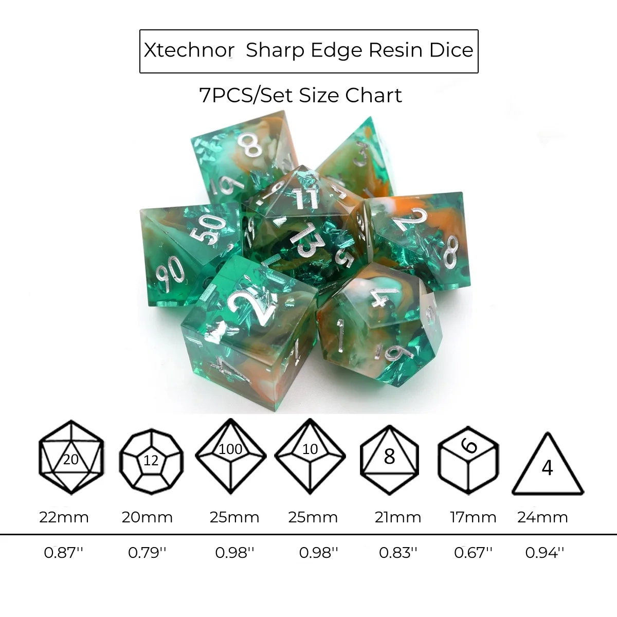 Sharp Edge Handmade Dice Set,Polyhedral Resin Role Playing DND Dice D4 D6 D8 D10 D12 D20 D100 for Tabletop Board Game Pathfinder