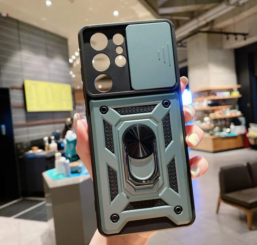 Army Push Window Anti-Fall Magnetic Mobile Phone Cover Invisible Bracket Protective Case For Samsung S23