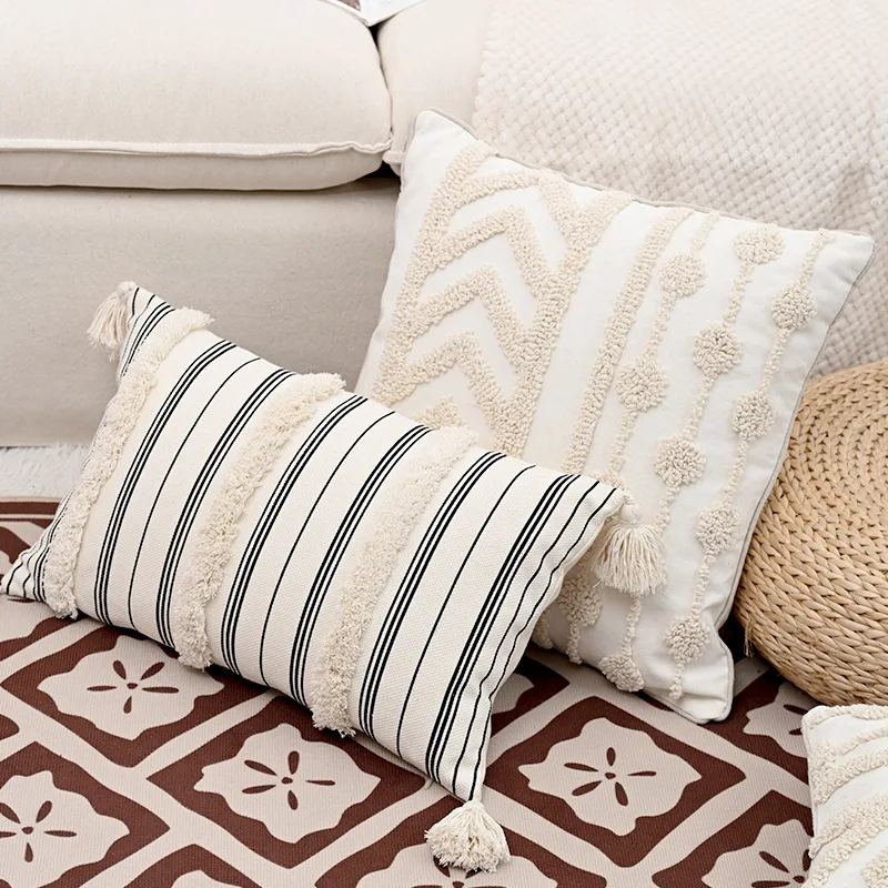 Queeneo Classic Vintage Bohemian Geometric Pillowcase Simple Square Tassel Tufting Embroidered Cushion