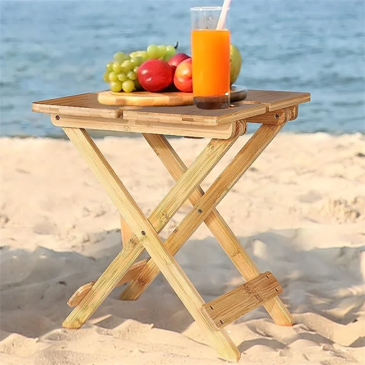 Rectangular Large Camping Table Foldable Snack Tray Table Bamboo Picnic Table For 1-4 Persons