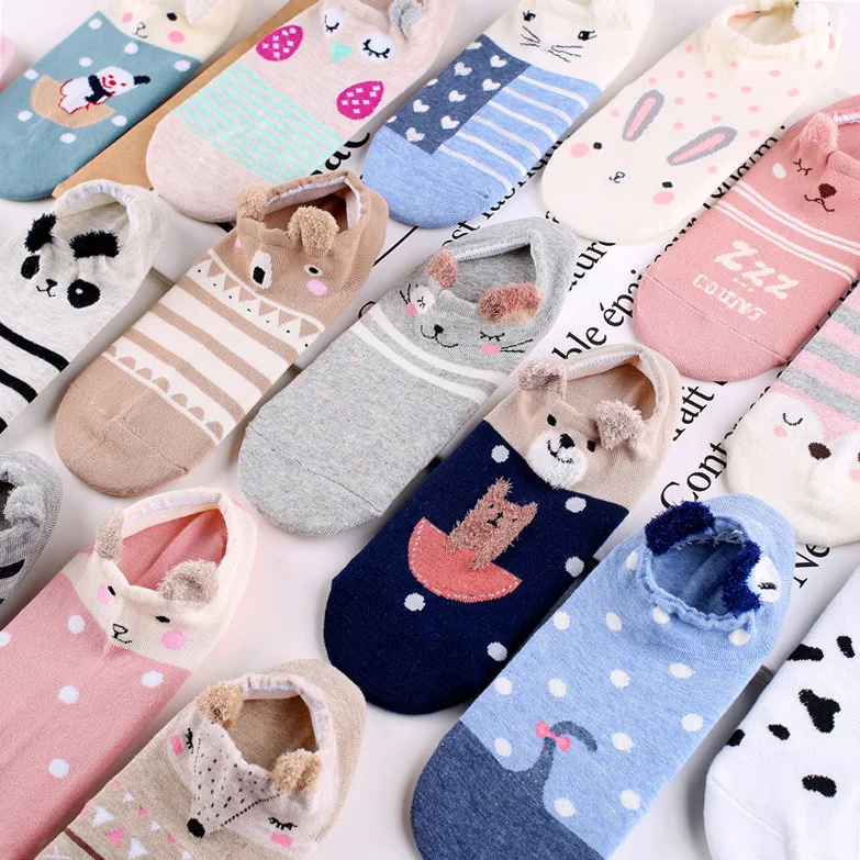 2022 Fashion Socks New Spring Cotton Cartoon Invisible Socks Cute Candy Color Ankle Boat Socks
