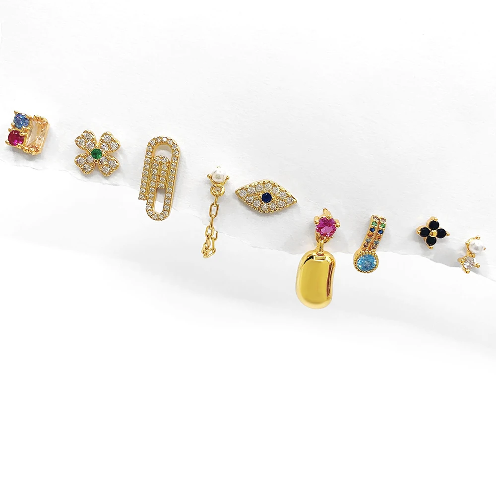 Korean fashion jewelry earrings waterproof multi style cute tiny stud earrings brass gold plated dangle drop beans earrings