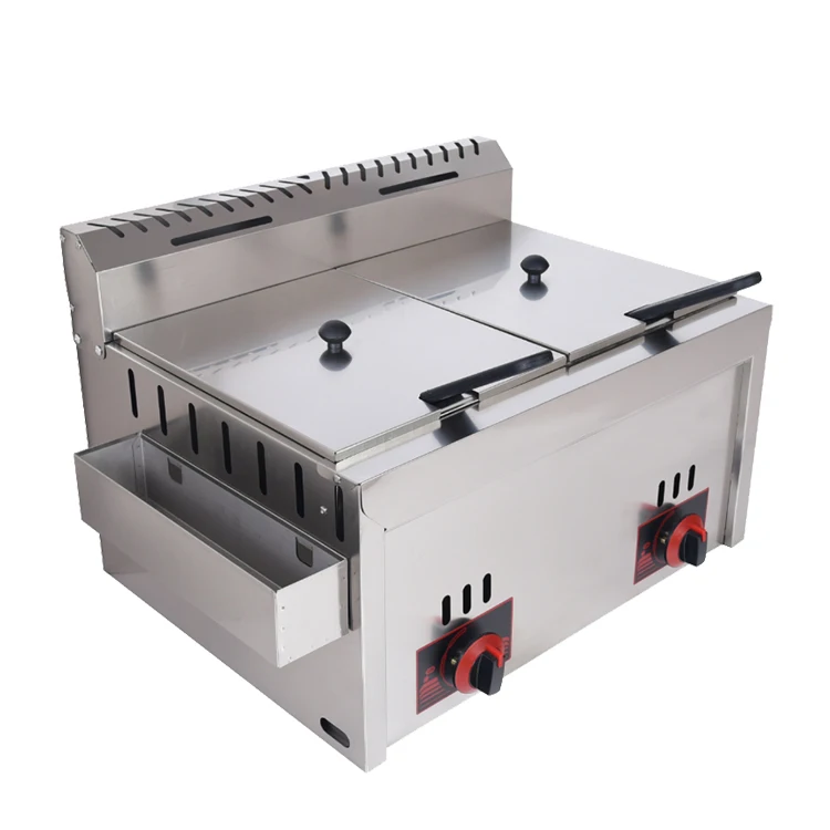 Double cylinder blast furnace Counter Top Gas 2-Tank Frye  household square gas fryer equipment deep fryer  french fries machine