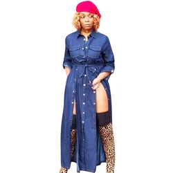 high quality dress brands women double slit denim long dress jeans