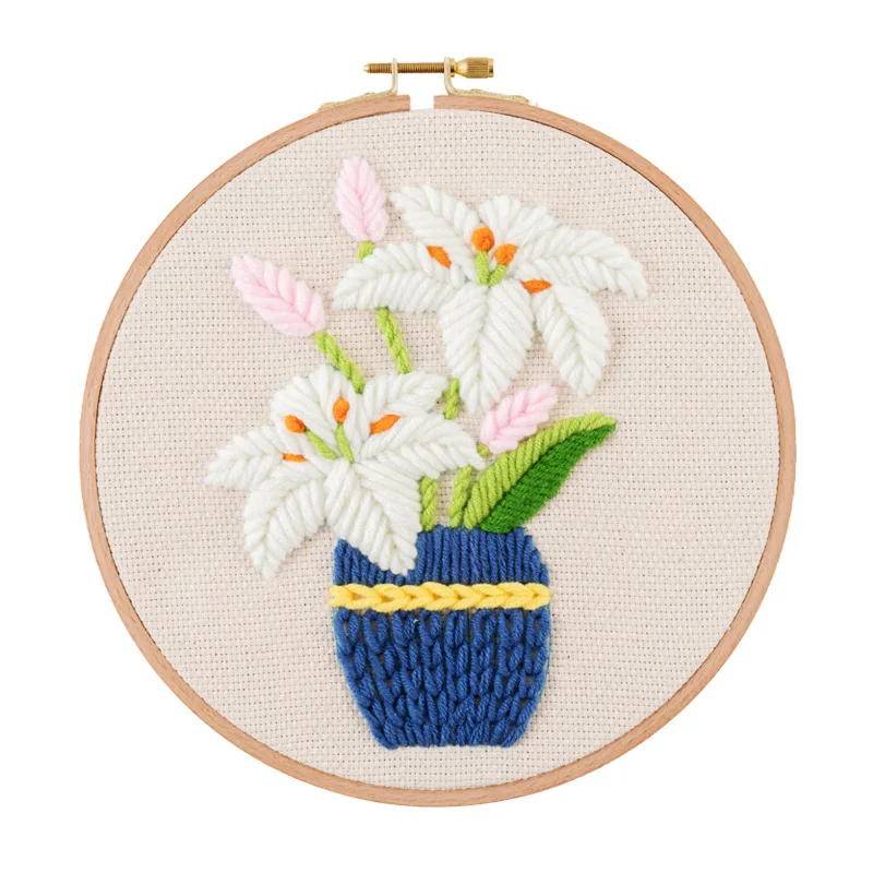 Adult Hobby Handmade Easy DIY Thick Yarn Embroidery Flower Art Craft Kit For Starters