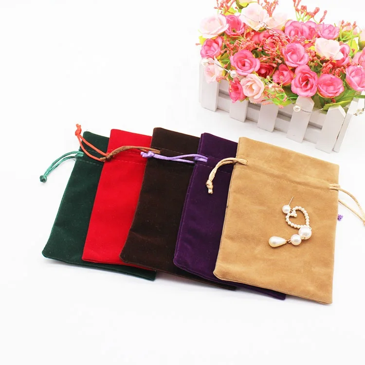 wholesale green velvet jewelry pouch with custom logo printing gifts jewelry packaging bags small