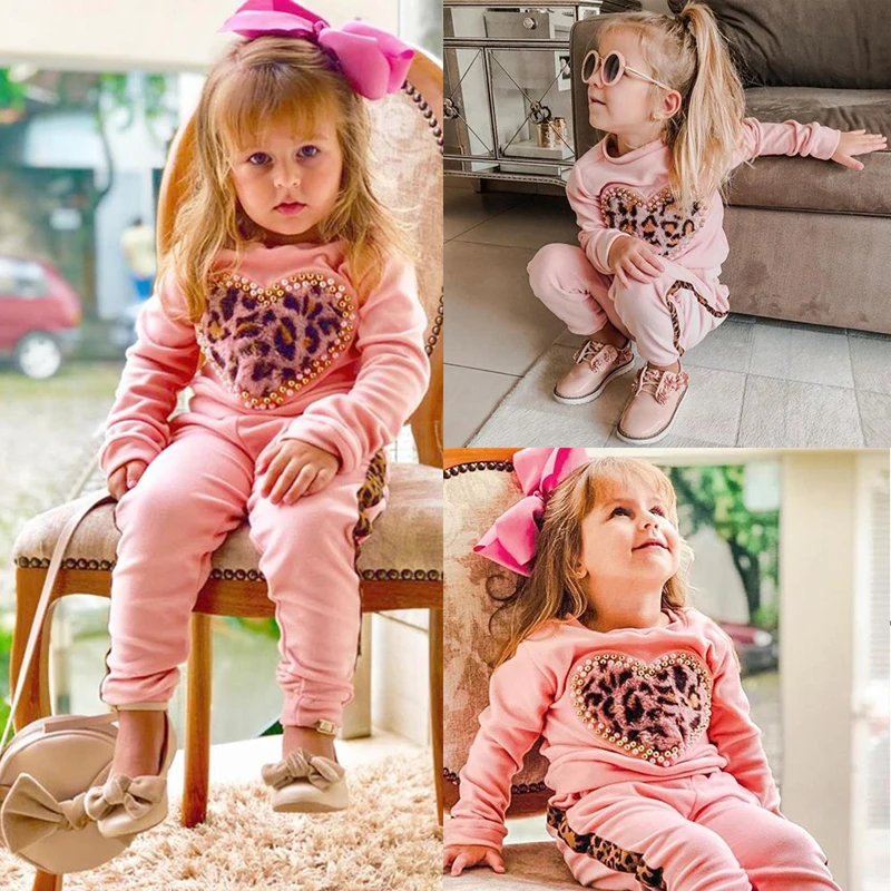 
Manufacturer Fashion Cute Cotton Fabric 2pcs Pink Kids Clothing Sets Baby Girl Clothes 