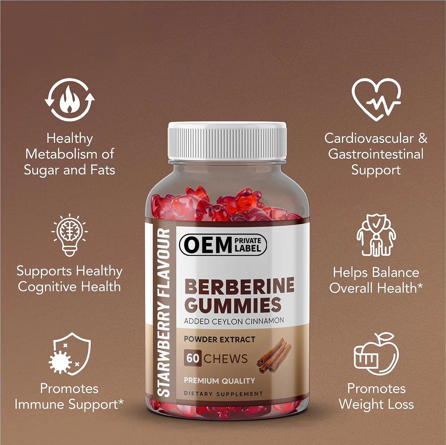 High Bioavailability Berberine HCL Supplement Powder Extract Bowel Movement Berberine Gummies Strong Physique