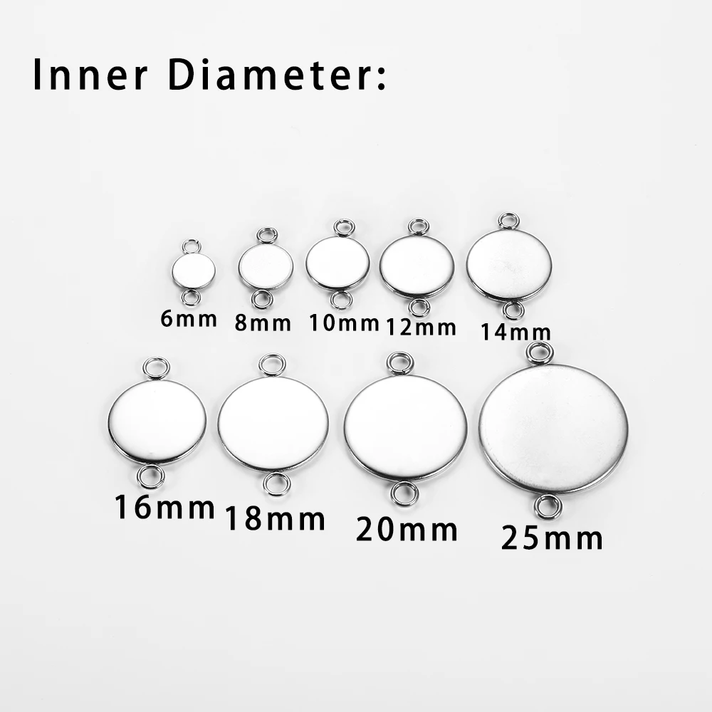 
20pcs/Lot Stainless Steel Cabochon Blanks Setting 6-25mm Base Tray Bezels Blank For DIY Bracelet pendant Jewelry Making Supplies 
