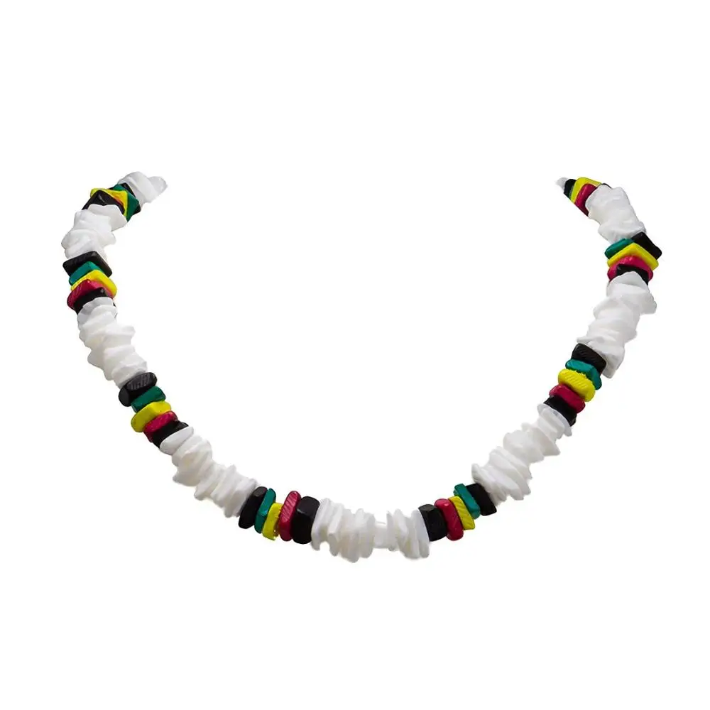 Genuine natural Clam Chip Shell Beads Necklace Rasta Dyed Coco Wood Necklaces choker