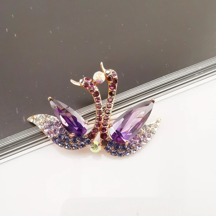 Wholesale purple elegant noble violet double swan Austria crystal custom brooch